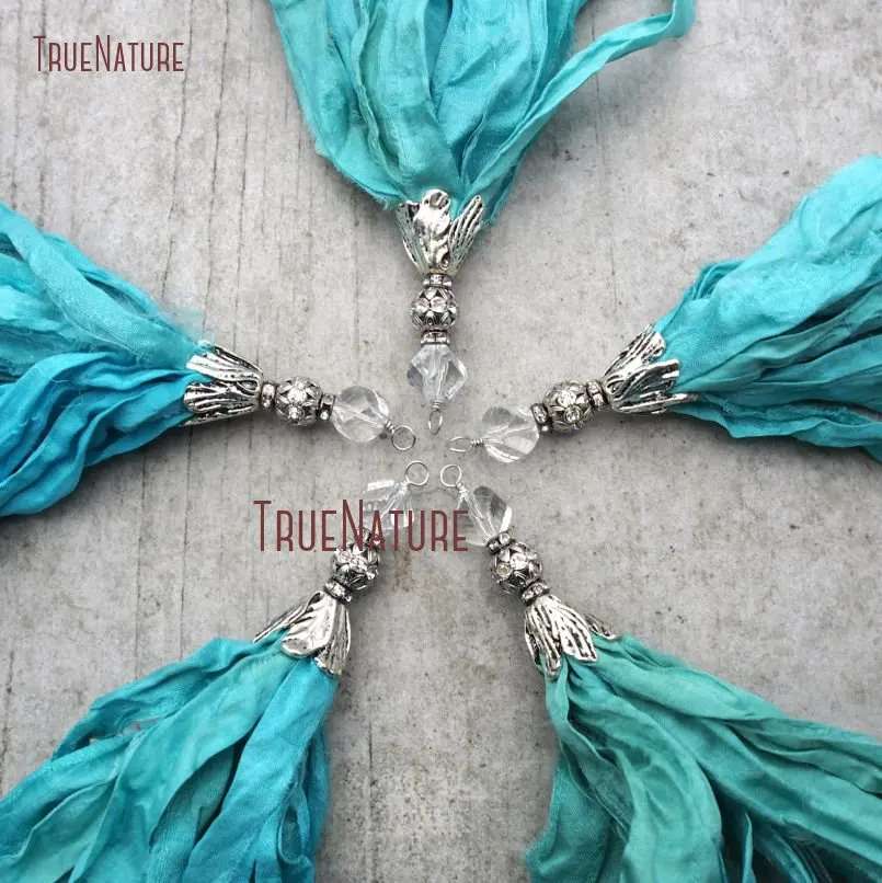 20171212-PM9122- Turquoise Sari Silk Tassel Pendant Antique Silver_1