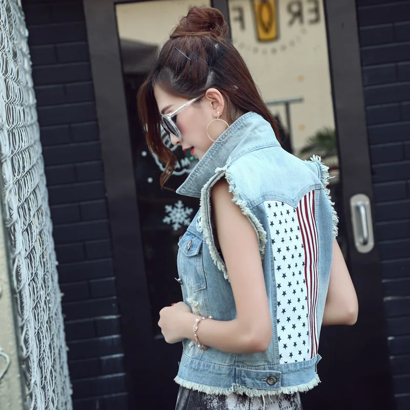 Женский короткий жилет Vetevidi винтажный ковбойский без рукавов 9359|colete jeans|sleeveless