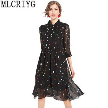 

Women Summer Dress 2019 Plus Size 5XL Elegant Chiffon Dress Stand Collar Lady Black A-line Vintage Dresses Vestidos Tops LX84