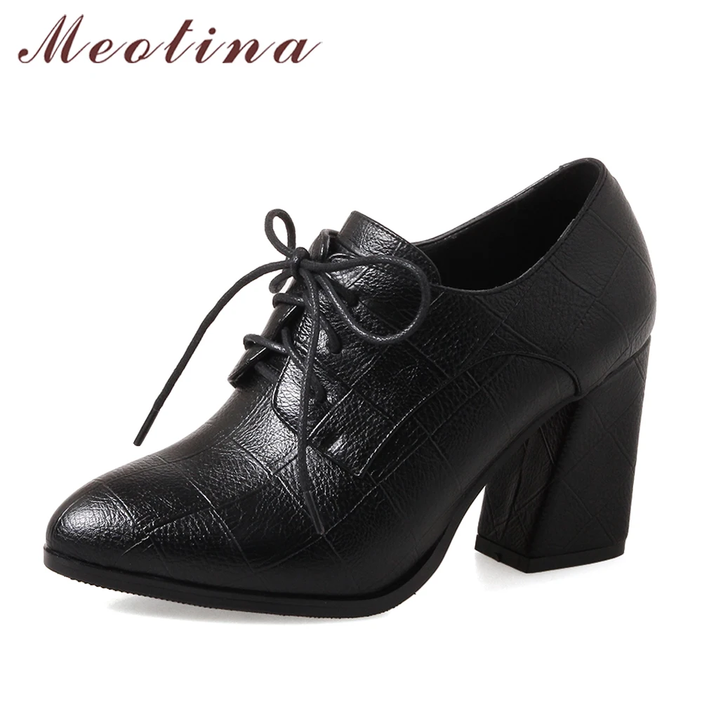 Meotina/обувь женские туфли-лодочки женские туфли на высоком каблуке, с острым носком, на шнуровке весенние модельные туфли на толстом высоком каблуке красный, черный цвет, большой размер 43