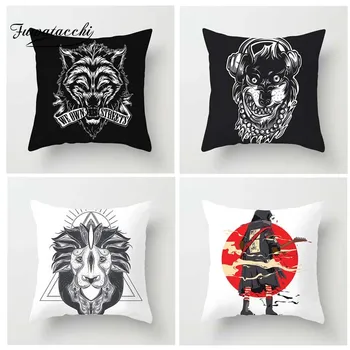 

Fuwatacchi Punk Style Cushion Cover Rock Warrior Skull Wolf Motorcycle Printed Pillow Cover Decorative Pillows For Sofa Car