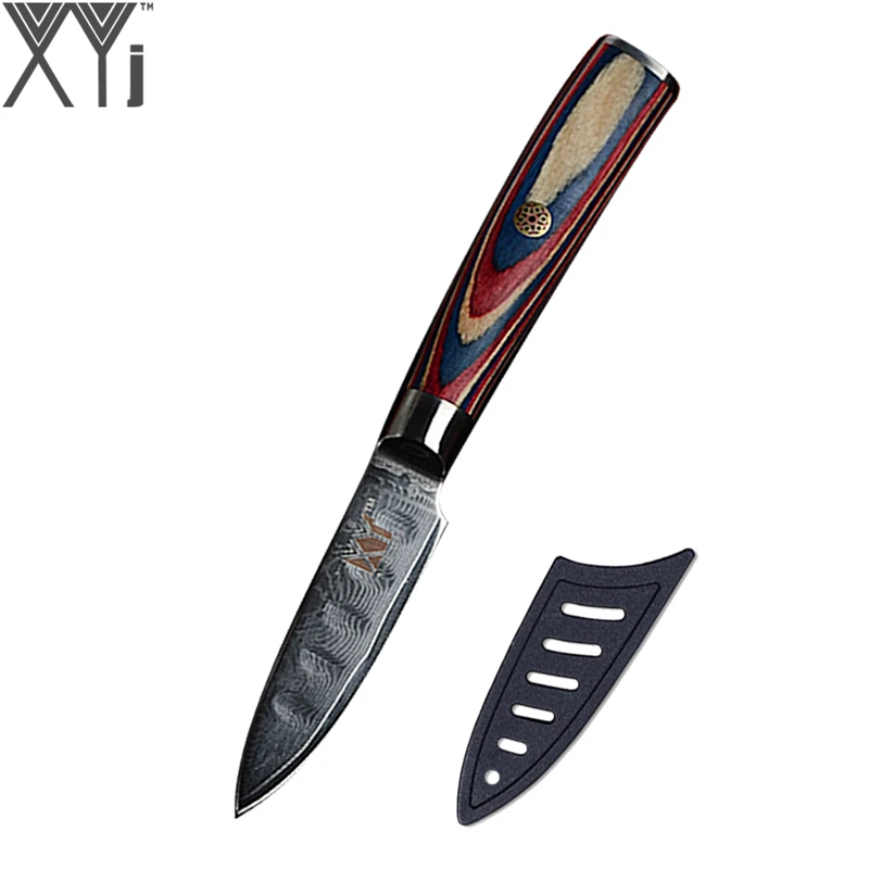 

XYj Brand 3 inch Fruit Damascus Kitchen Knife VG10 67 Layers Japanese Damascus Cooking Knife With Color Wood Handle + Free Cover