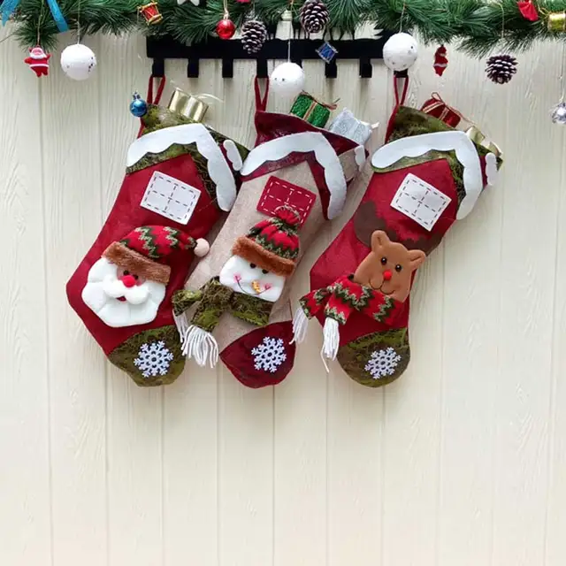 New Year Christmas Stocking Santa Claus Sock Gift Candy Bag Xmas