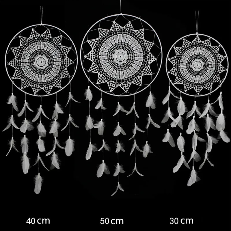 

New White Feather Wind Chime Wedding Decoration Dreamcatcher 30cm 40cm 50cm Simple Home Wall Hanging Pendant