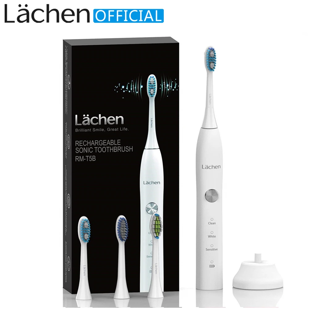

Lachen T5B Electric Toothbrush Adult Timer Brush USB Rechargeable Electric Tooth Brushes with 4pc Replacement Brush Head