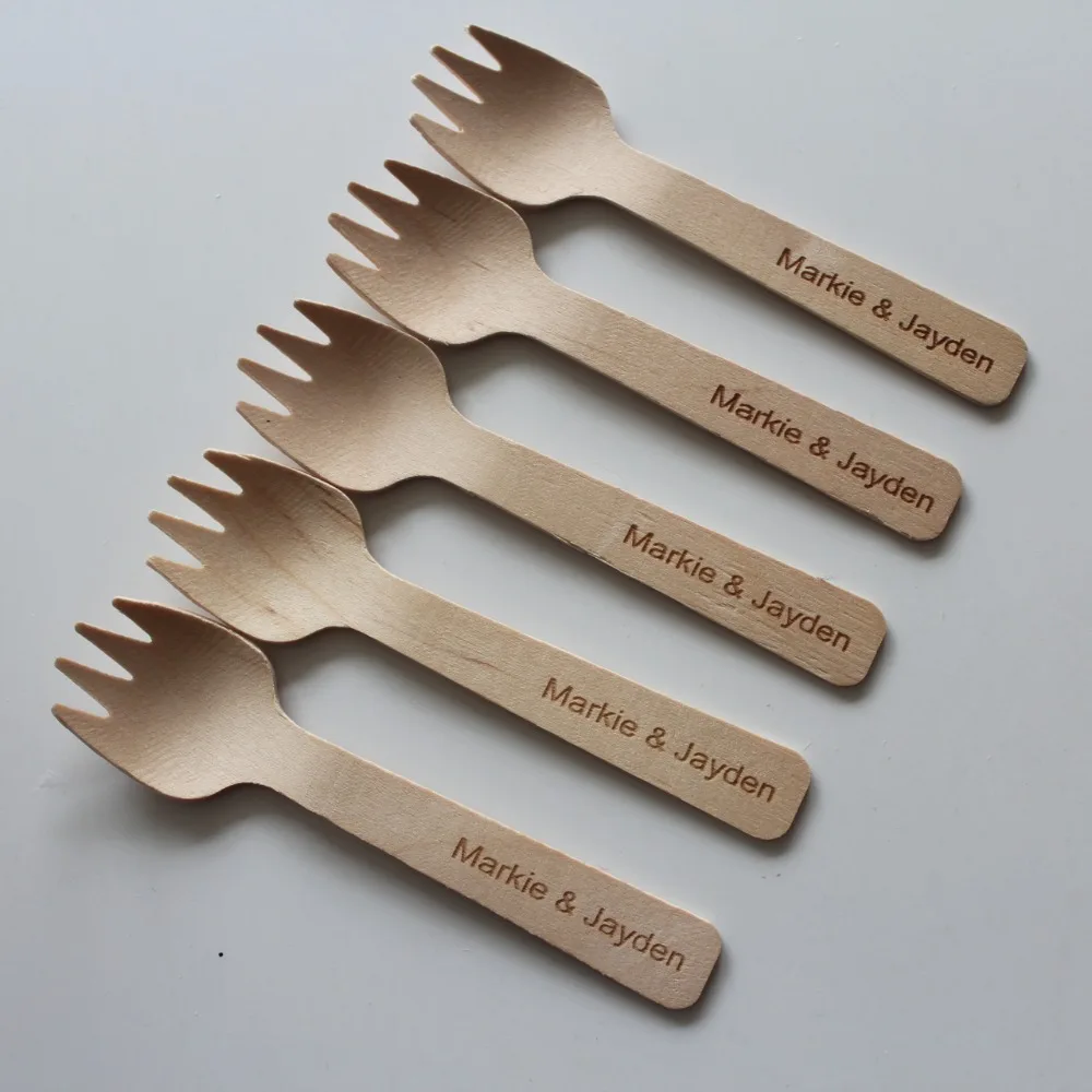 x100 Personalized Name Disposable Wedding Party Small Sporks Flatware