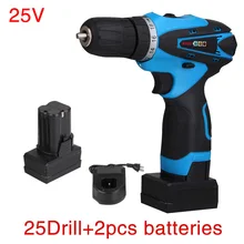 25V Cordless Screwdriver Electric Drill Two-Speed Rechargeable 2 pcs Lithium Batteries Waterproof Drill LED Light
