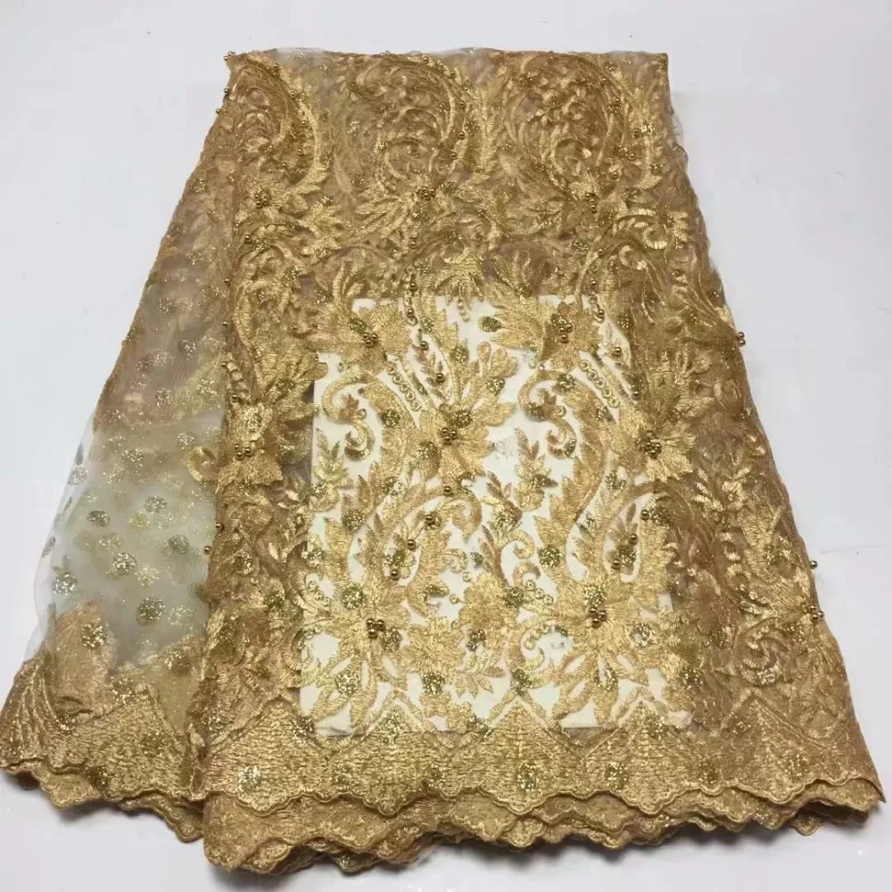 

2018 African lace fabric, Africa's ultra-thin sari lace, heavy pearl embroidery fabric with high-end handmade beads.