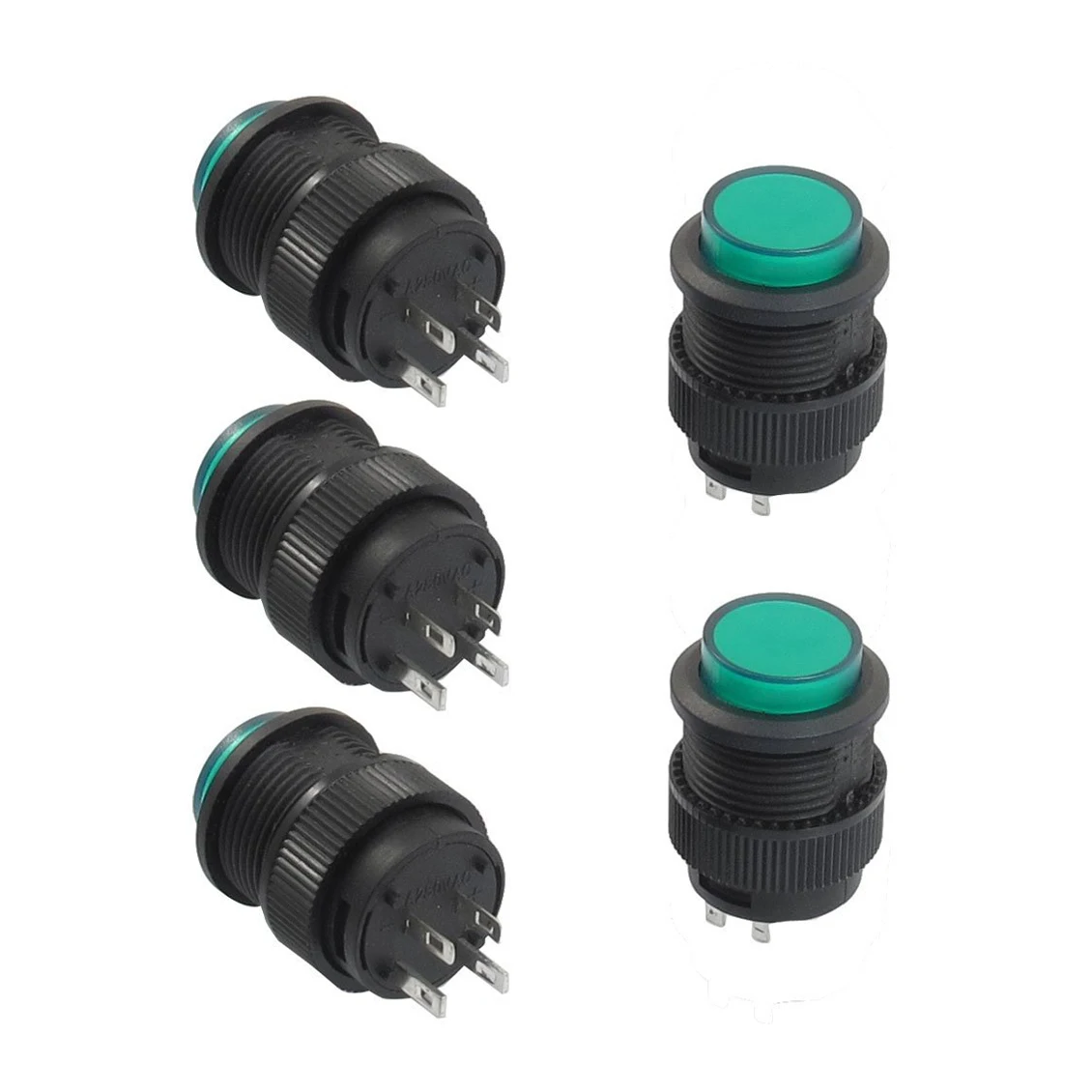 

Promotion! 5 Pcs 4 Latching Type Green LED Lamp Round Push Button Switch DC 3V