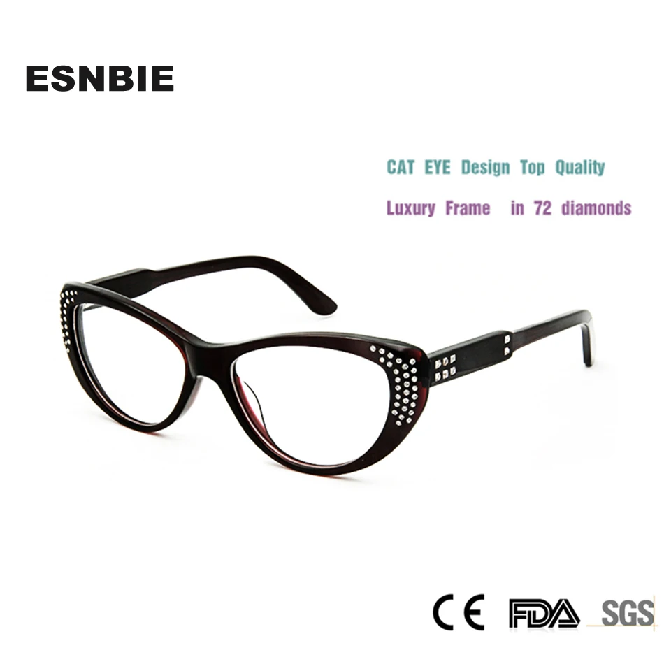

High Quality Luxury Cat Eye Glasses armacao de oculos de grau Diamond Women Myopia Lens Prescription Glasses Spectacle Frame
