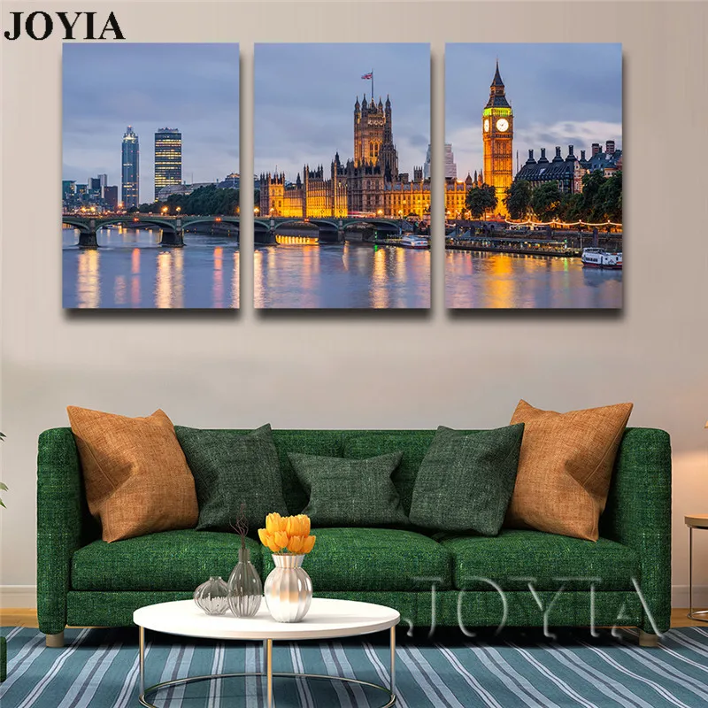 

London City Night Canvas Art Prints River Thames Wall Pictures UK Posters 3 Pieces/Set Home Living Room Decor No Frame