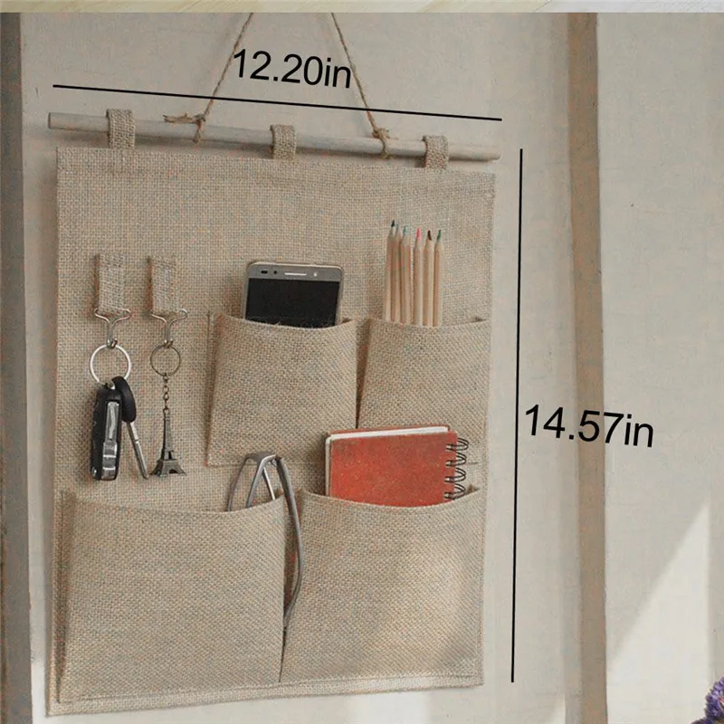 TTLIFE настенный карман для хранения, экономия пространства, джутовая пеньковая вешалка, сумка, несколько карманов, ключ, сумка для хранения мелочей