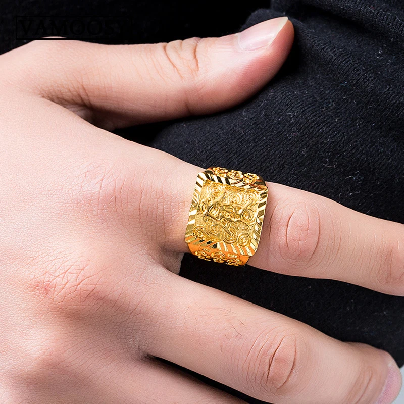 

Fine 24K Gold Full Lucky Open Rings for Men Cuban Big Ring Jewelry Giving A Gift To The Husband Wedding Gifts Engagement Ring