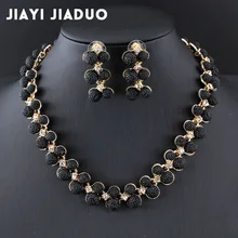 Jiayijiaduo, Дубай, Свадебные Ювелирные наборы, золотое ожерелье, серьги, черный австрийский кристалл, аксессуары, шарм, женское платье, ювелирные изделия