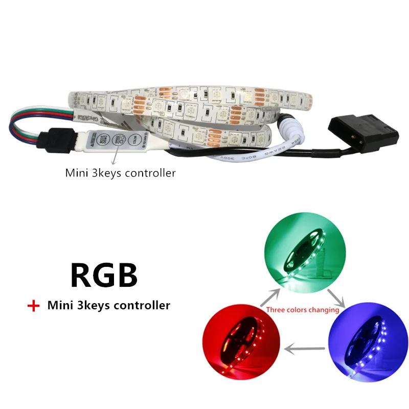 PC حالة led أضواء SATA امدادات الطاقة ل وحدة معالجة خارجية للحاسوب 5050 SMD مرنة LED قطاع 12 V DC خلفية PC RGB LED قطاع ضوء
