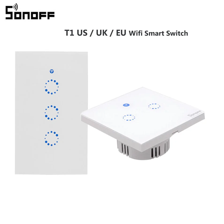 ITEAD Sonoff T1 стандарта ЕС, США, Великобритании Smart WiFi RF/приложение/сенсорный экран Управление настенный светильник Переключатель 1/2/3 настенный сенсорный выключатель Панель умный дом