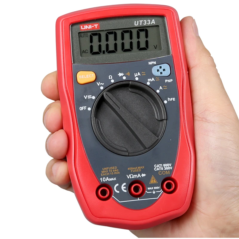 

Digital Multimeter UNI-T UT33A Handheld LCD Auto Range AC/DC Voltage DC Current Resistance Tester with high precision