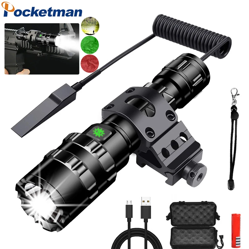 

65000 Lumens LED Tactical Flashlight Ultra Bright USB Rechargeable Waterproof Scout light Torch Hunting light 5 Modes by 1*18650