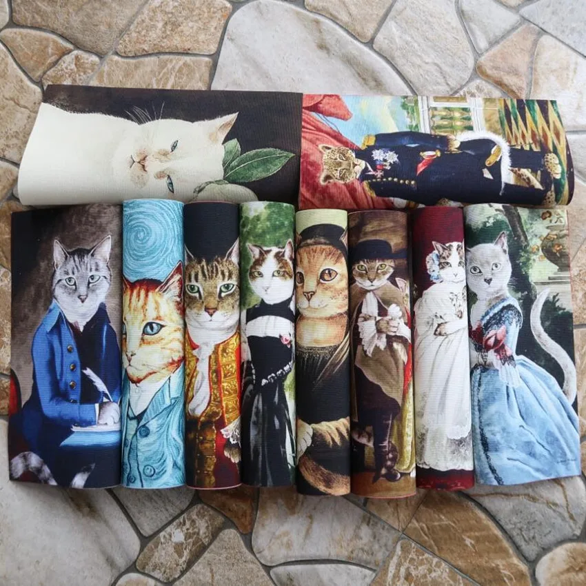 

15*20cm 10ps retro Cat Digital Printing Hand Dyed Fabric DIY Sewing Patchwork Cloth Scrapbooking for Purse Bag wall decora SL110