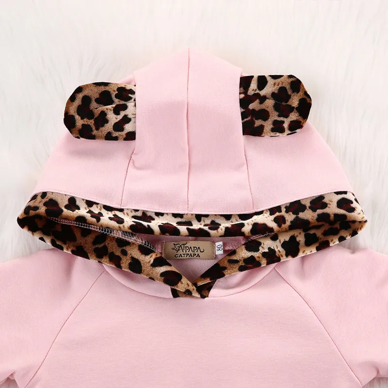 Одежда для новорожденных детей, комплект с леопардовым принтом для девочек, толстовка с капюшоном Bebek топ+ штаны, спортивный костюм комплект детской одежды