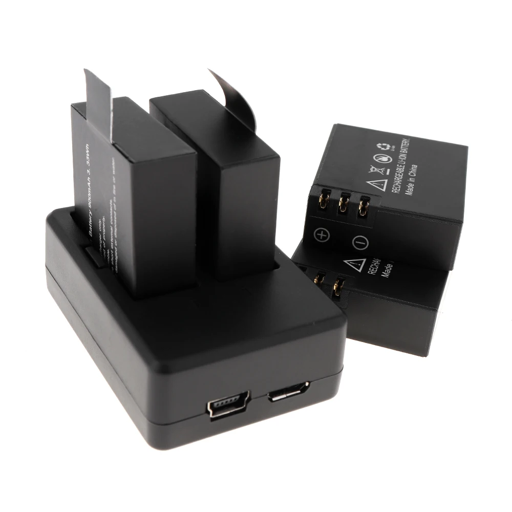 

4pcs 3.7V 900mAh Li-ion Rechargeable Battery + 2 Slots 100V-240V Charger with USB Cable for SJCAM SJ4000 SJ5000 Wifi Plus Camera