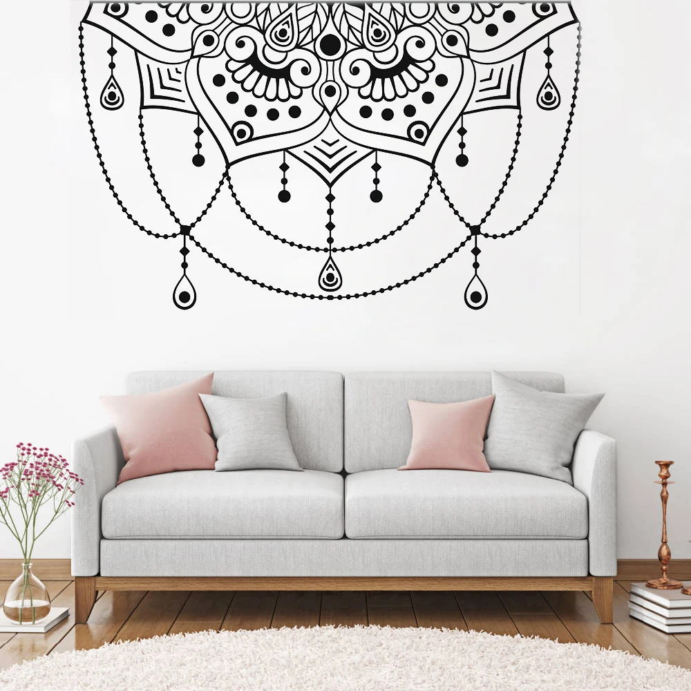 

Art Headboard Decor Wall Sticker Vinyl Mandala Wall Decal Half Mandala Yoga Studio Decoration Boho Decals Bedroom Sticker LC1192