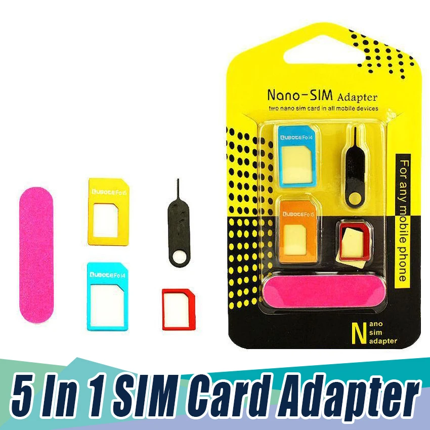 5 in 1 Nano Sim Card Adapters + Regular & Micro Sim + Standard SIM Card