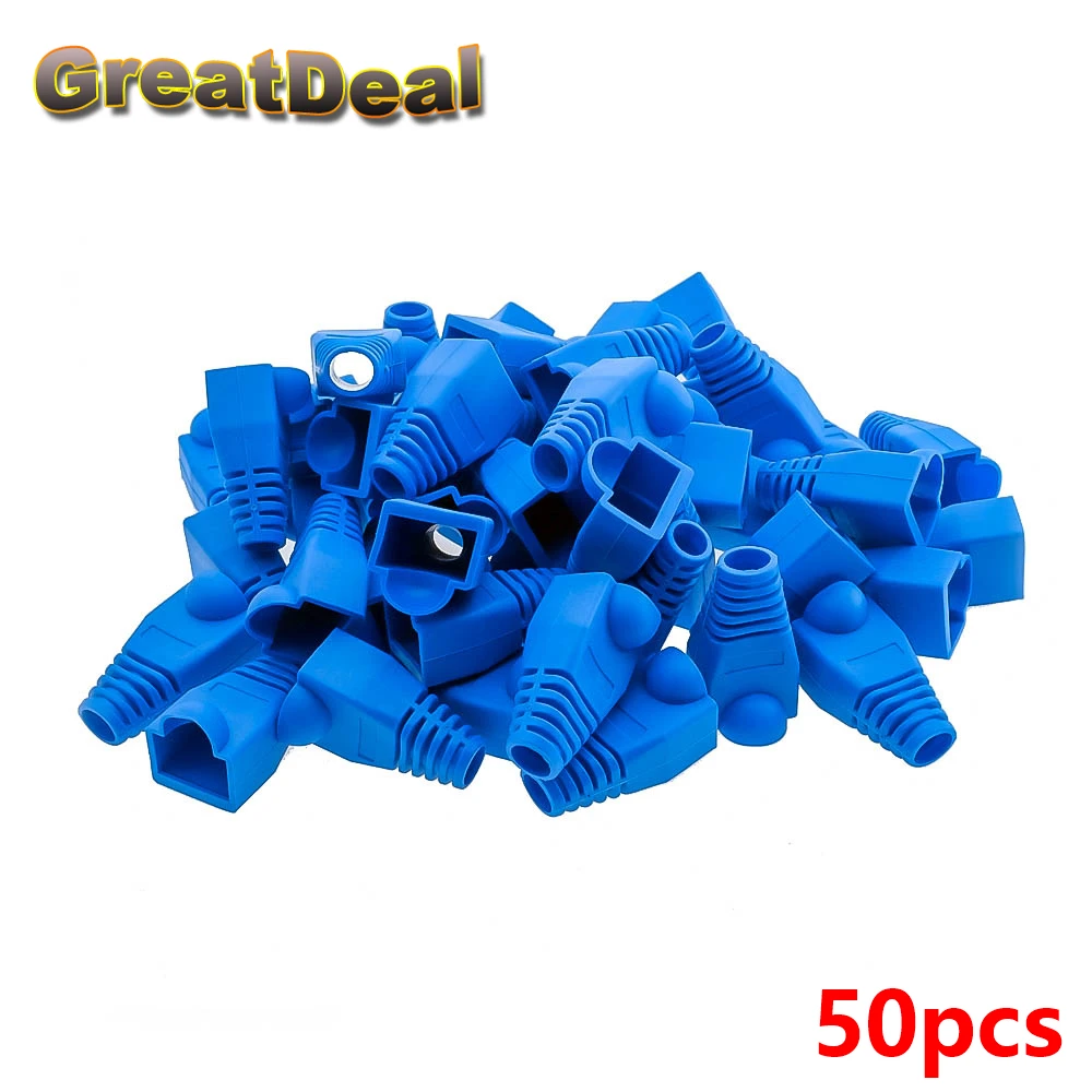 50 шт. Cat5 CAT5E RJ45 разъем Ethernet сетевой кабель деформация сапоги RJ45 Вилки гнездо загрузки шапки RJ45 разъем синий HY202