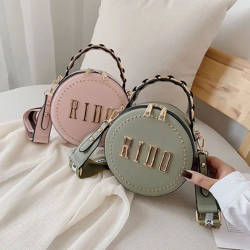 

2019 New Trend Women's Broadband One Shoulder Portable Small Round Bag Casual Summer Cute Small Bag Pu Leather Crossbody Bags
