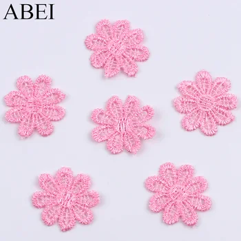 

30pcs 27mm Pink Flower Appliques Lace Fabric Trims Garments Accessories