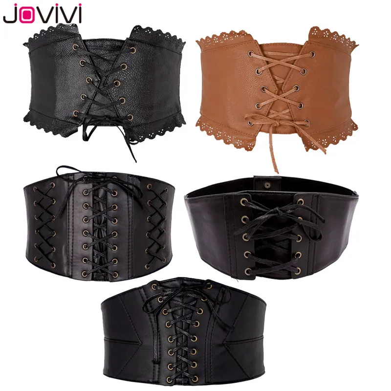 Jovivi Women Elastic Wide Band Tied Waspie Girl Corset Waist Cincher Belt Leather Ladies Punk Waist Belts 1pc
