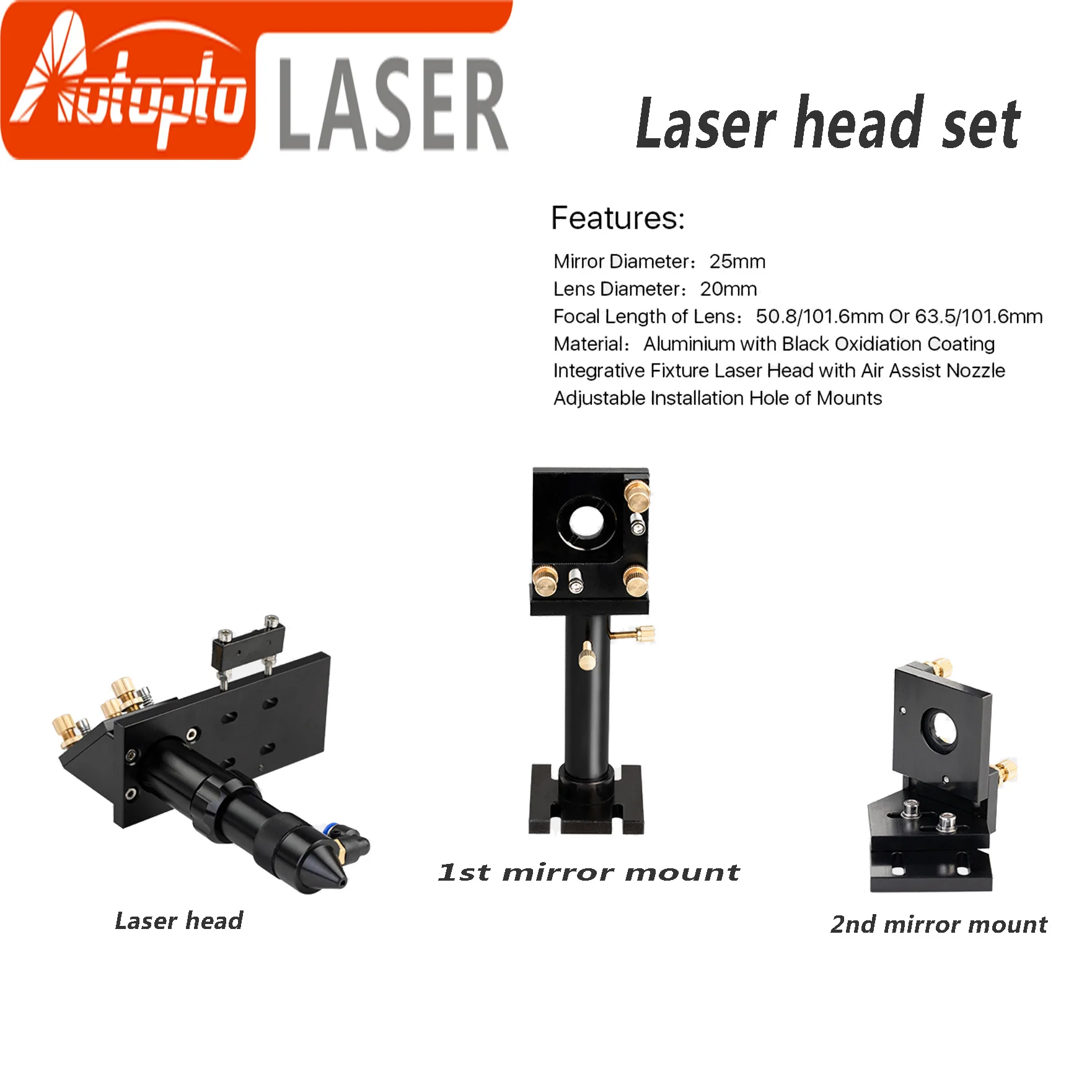 CO2 Laser Head Set / Mirror and Focus Lens Integrative Mount Houlder for Laser Engraving Cutting Machine