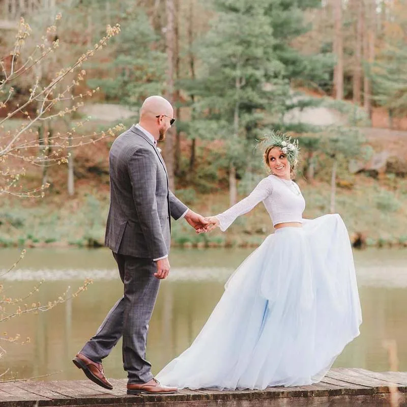 Saia Faldas 2019 Con Largo Novia Romántico Tul Azul Falda Tren Cremallera Vestido Longa Cielo Luz De qWfw46zW