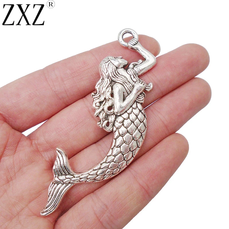 Zxz 5 قطع أثرية فضية لهجة كبيرة حورية البحر سحر المعلقات الخرز ل صنع المجوهرات النتائج diy سحر اليدوية 76x24 ملليمتر