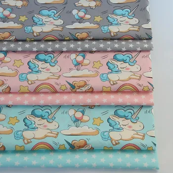 

160*50cm Cotton Fabric Diy Quilting Patchwork Cloth Kids Bedding Tissue Home Textile Sewing Tissus Tilda Grey Cartoon Unicorn