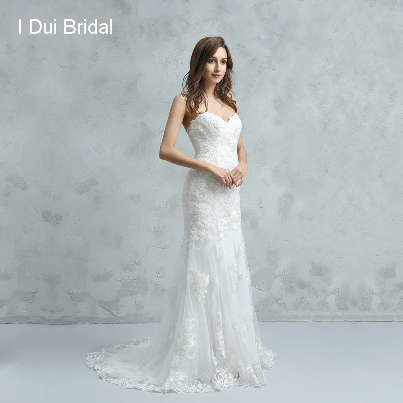 

Sweetheart Lace Wedding Dresses Sheath Button Back High Quality Affordable Bridal Gown