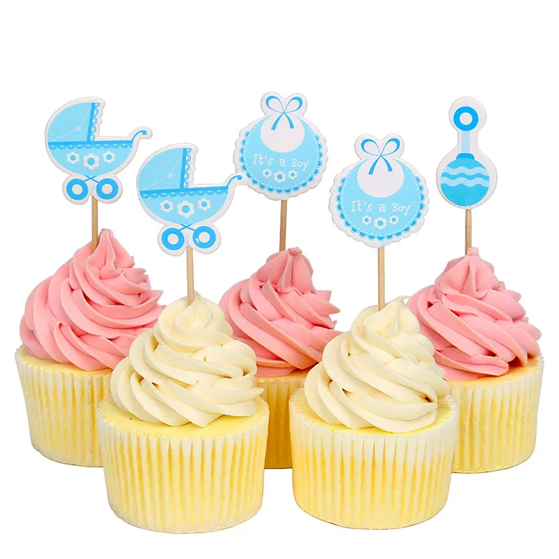 18 шт. Babyshower His a girl boy Cupcake Toppers Baby Shower вечерние украшения принадлежности пол Reveal Oh Baby - Цвет: Blue