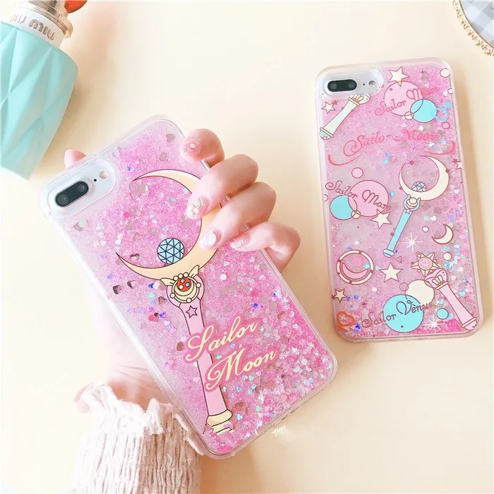 WIXCEN Bling Beautiful Girls Moon Glitter Case Cute Pink Sequins Tpu