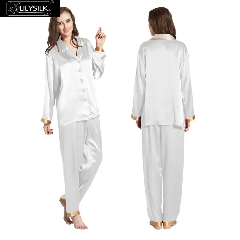 Lilysilk Silk Pajama Sets Womens Long Sleeve 22 Momme White Night Wear