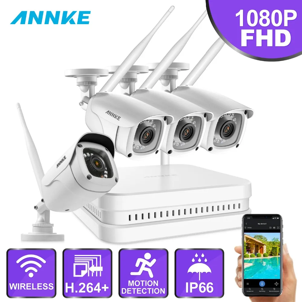 ANNKE 8CH 1080P FHD Беспроводная NVR система видеонаблюдения с 4X 2 мегапиксельной пулей