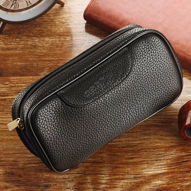 

Adous Tobacco pipe bag Black Cowhide leather smoking pipe holder bag Tobacco pipes pouch(hold 2 pcs) Smoking set