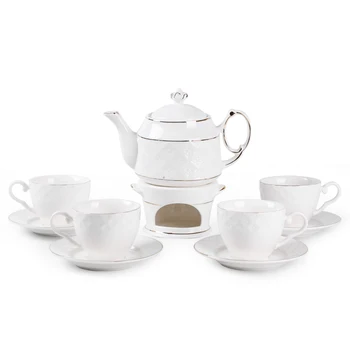 

Nordic Style Ceramic Tea Set Heat-resistant Flower Teapot Candle Stove afternoon tea set[1Pot+4Cups+4Saucers+1Base]Free Shipping