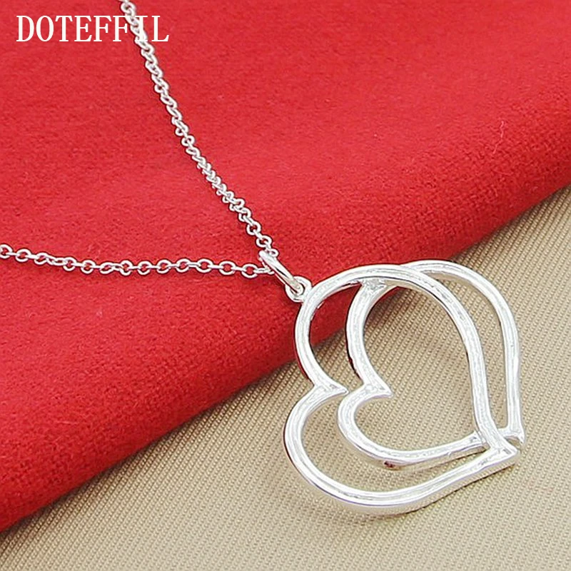DOTEFFIL 925 Sterling Silver Double Heart Pendant Necklace 18 Inch Chain For Woman Fashion Wedding Engagement Charm Jewelry - Image 5