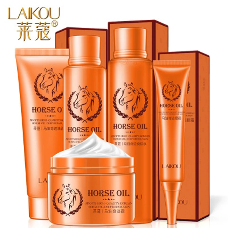 

5Pcs Face Skin Care Set Korea Horse Oil Miracle Facial Cream Cleanser Eye Cream Toner Lotion Anti Aging Acne Treatment