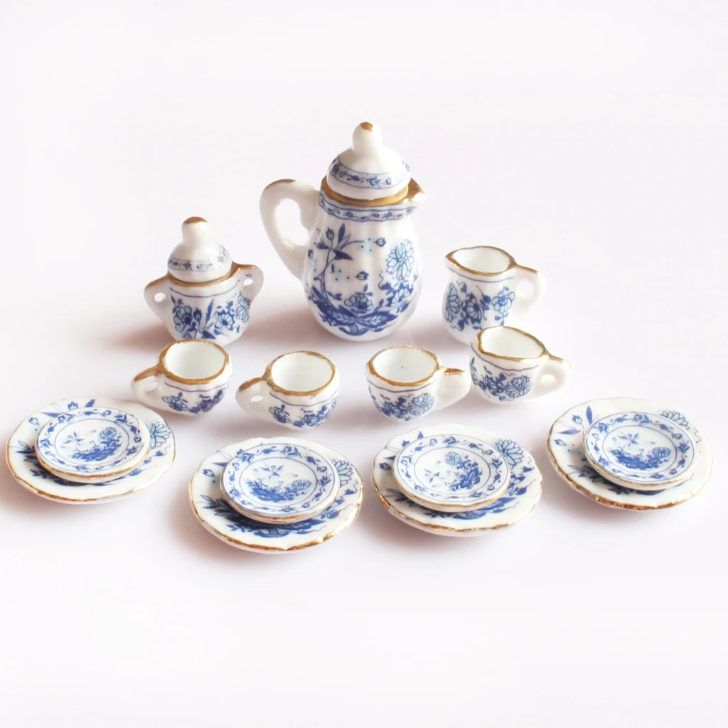 1/12 Dollhouse Miniature Dining Ware Porcelain Tea Set  Dish Cup Plate 40pcs