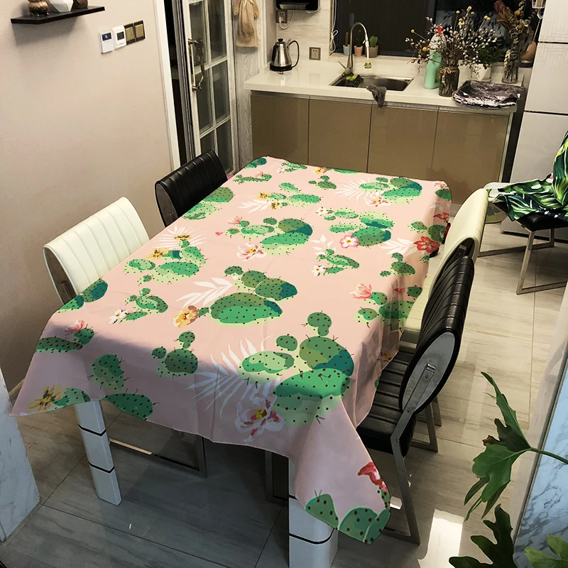 3d Cactus Tablecloth Creative Green Plant Flamingo Pattern