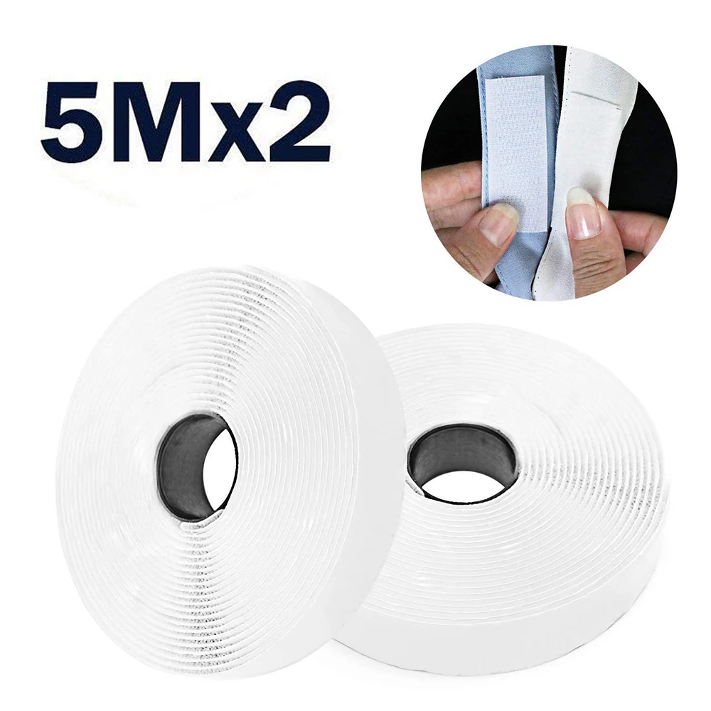 

5M Black White Durable Hook and Loop Fastener Tape Magic Nylon Sticker Adhesive Strap Loop Disks Cable Tie Gadget 2pcs