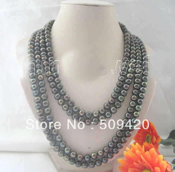 

~~ Free ShippingBeautiful 80" 8-9mm black round freshwater pearl necklace