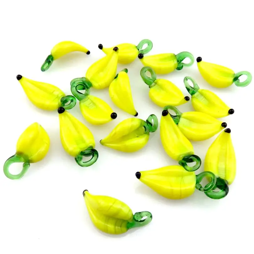 GLOWCAT 4pcs 21891 Fruit Banana Shape Charm Pendant Glass Charms For