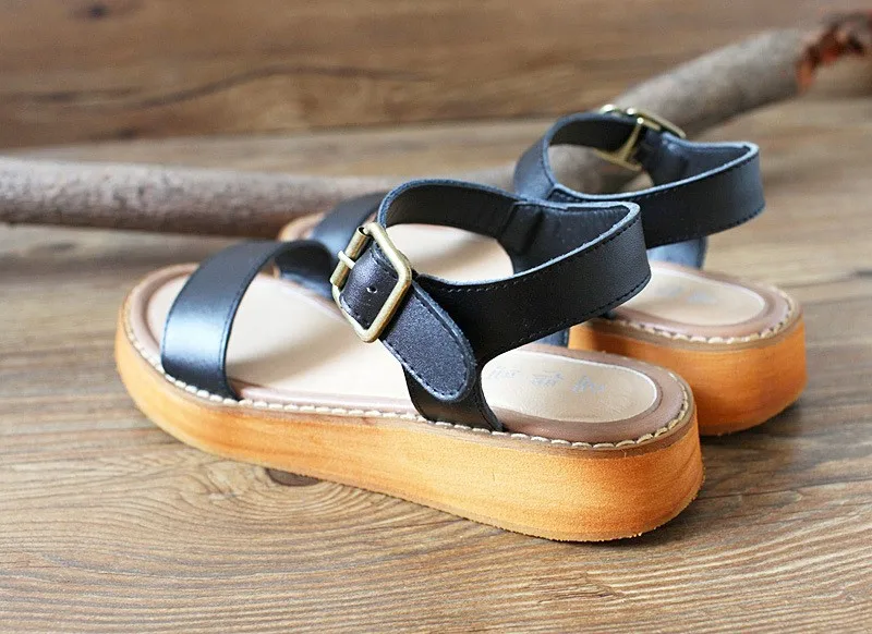 Careaymade- Новые простые босоножки ручной работы из натуральной кожи для отдыха; художественная обувь в стиле ретро; mori girl; цвет черный, белый